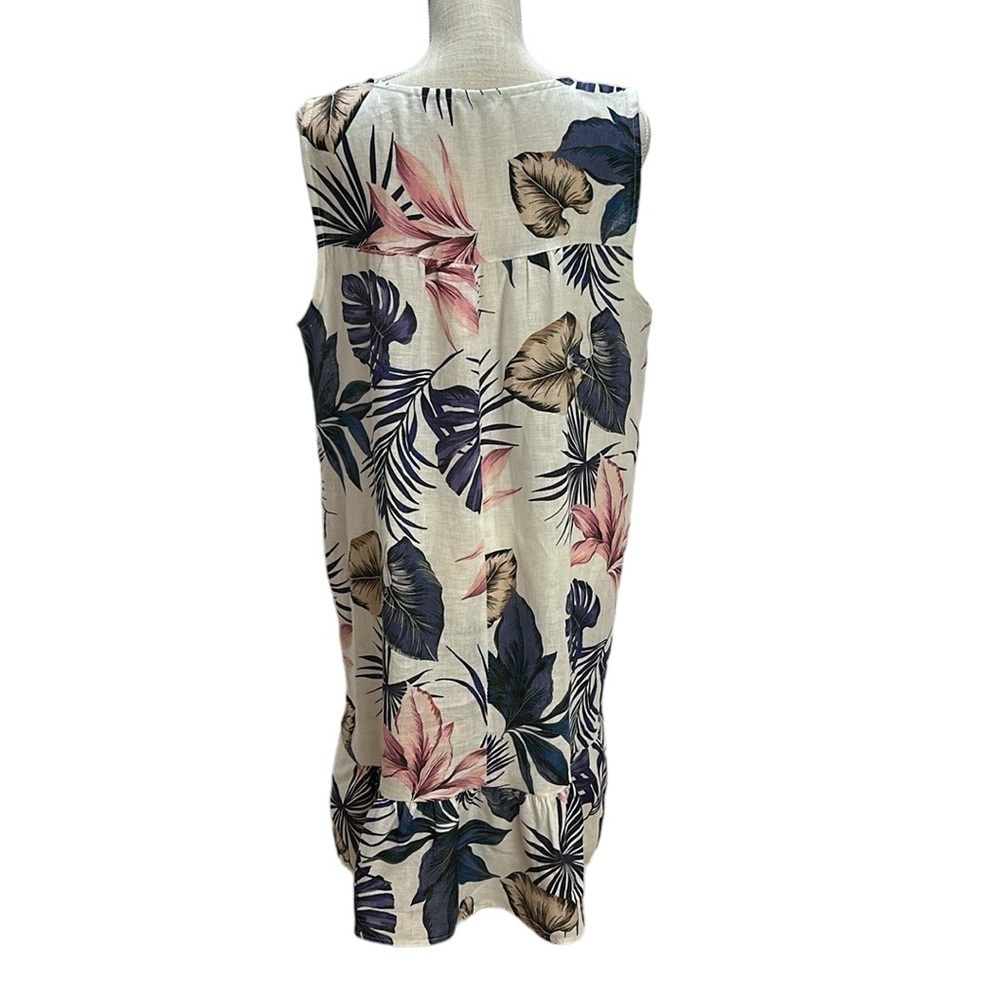 Lungo L’Arno Linen Floral‎ Tropical Print Sleeveless Dress XL Ruffle Hem … - Picture 2 of 12